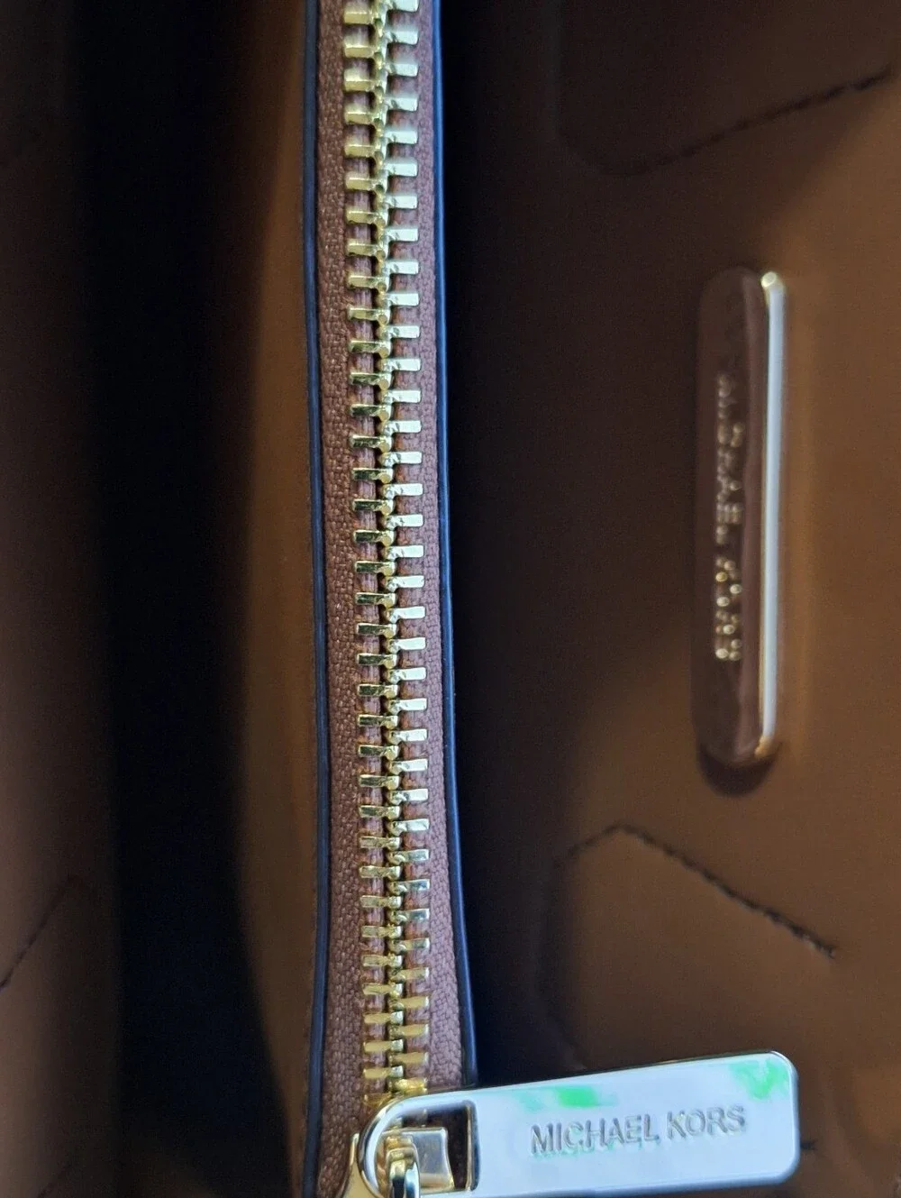 Michael Kors Brown and Dark Blue MK Logo Tote